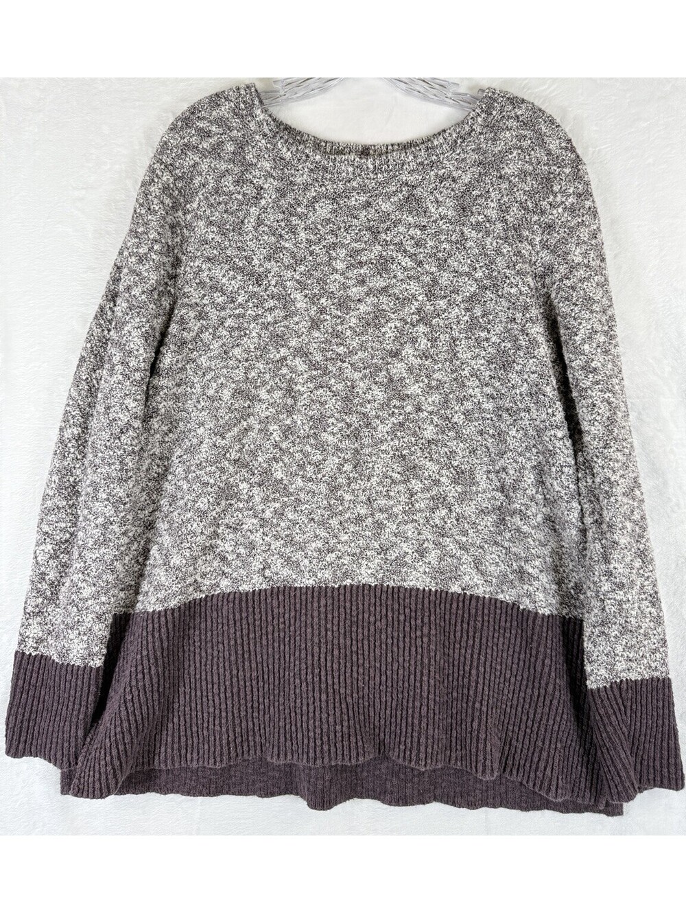 LL Bean Signature Sweater Womens Large Cotton Linen Tops Plum Color Block Soft